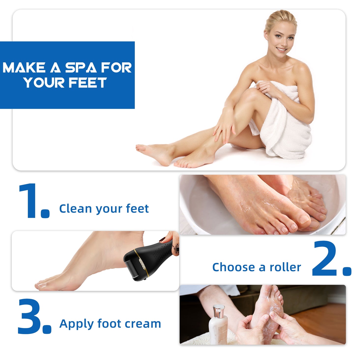 Electric Callus Remover for Feet, Portable Foot File Pedicure Tools, Waterproof 18 in 1 Kit for Cracked Heels, Calluses, Dead Skin, with 3 Roller Heads, 2 Speed, Perfect Hands Scrubber