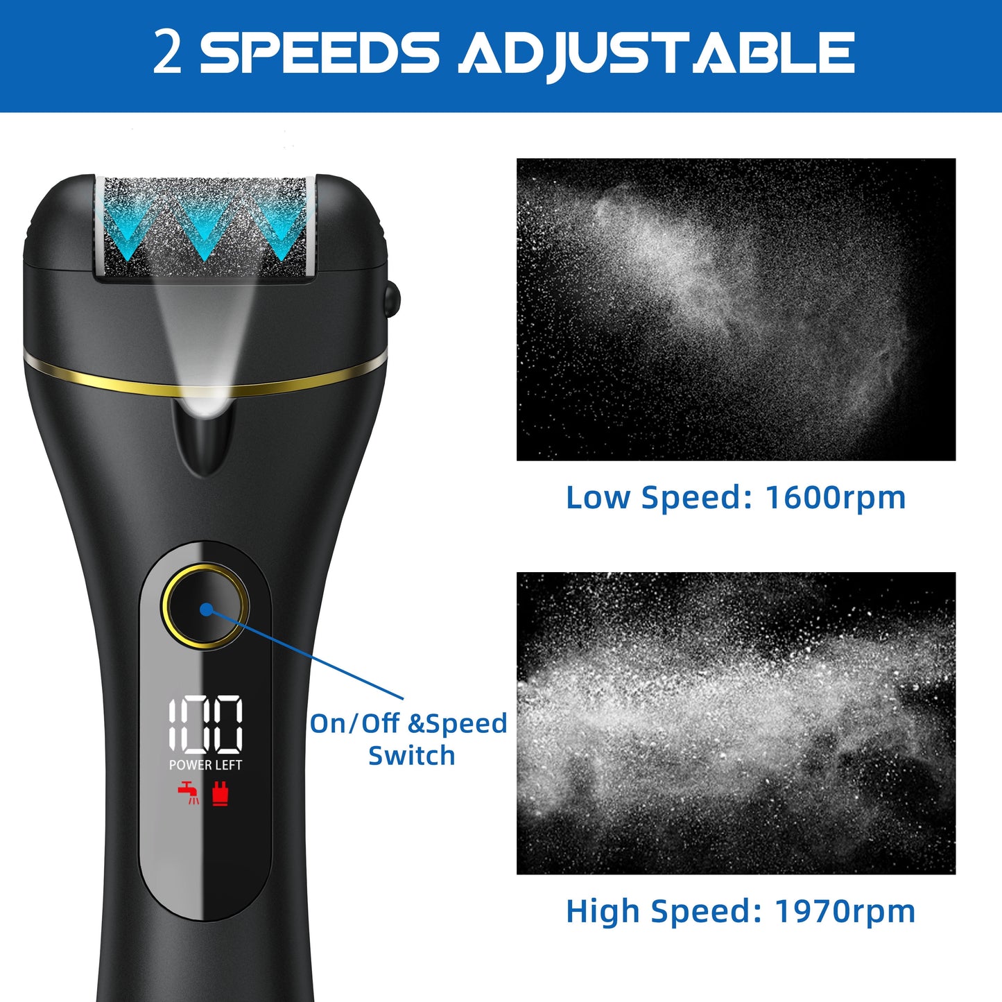 Electric Callus Remover for Feet, Portable Foot File Pedicure Tools, Waterproof 18 in 1 Kit for Cracked Heels, Calluses, Dead Skin, with 3 Roller Heads, 2 Speed, Perfect Hands Scrubber