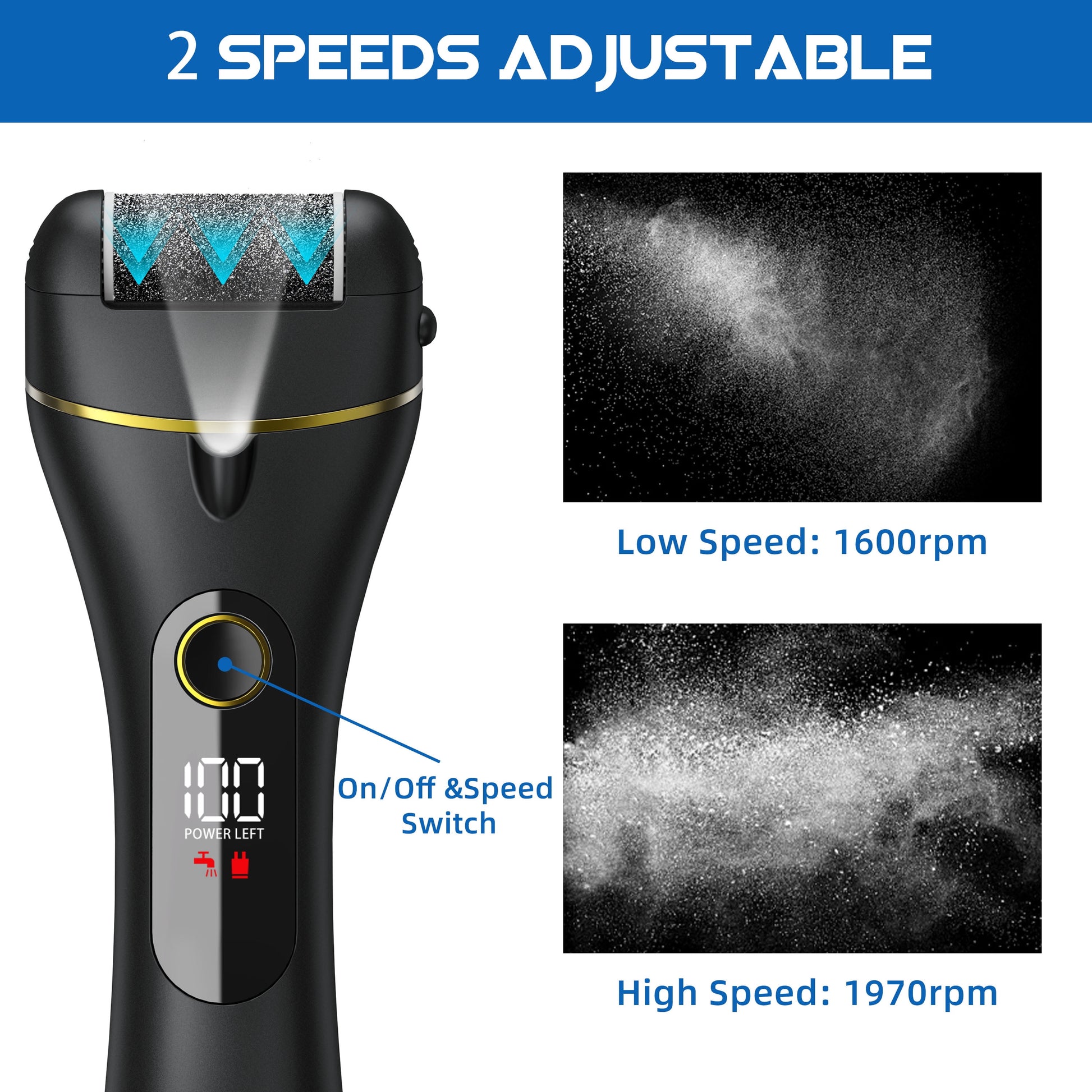 Electric Callus Remover for Feet, Portable Foot File Pedicure Tools, Waterproof 18 in 1 Kit for Cracked Heels, Calluses, Dead Skin, with 3 Roller Heads, 2 Speed, Perfect Hands Scrubber