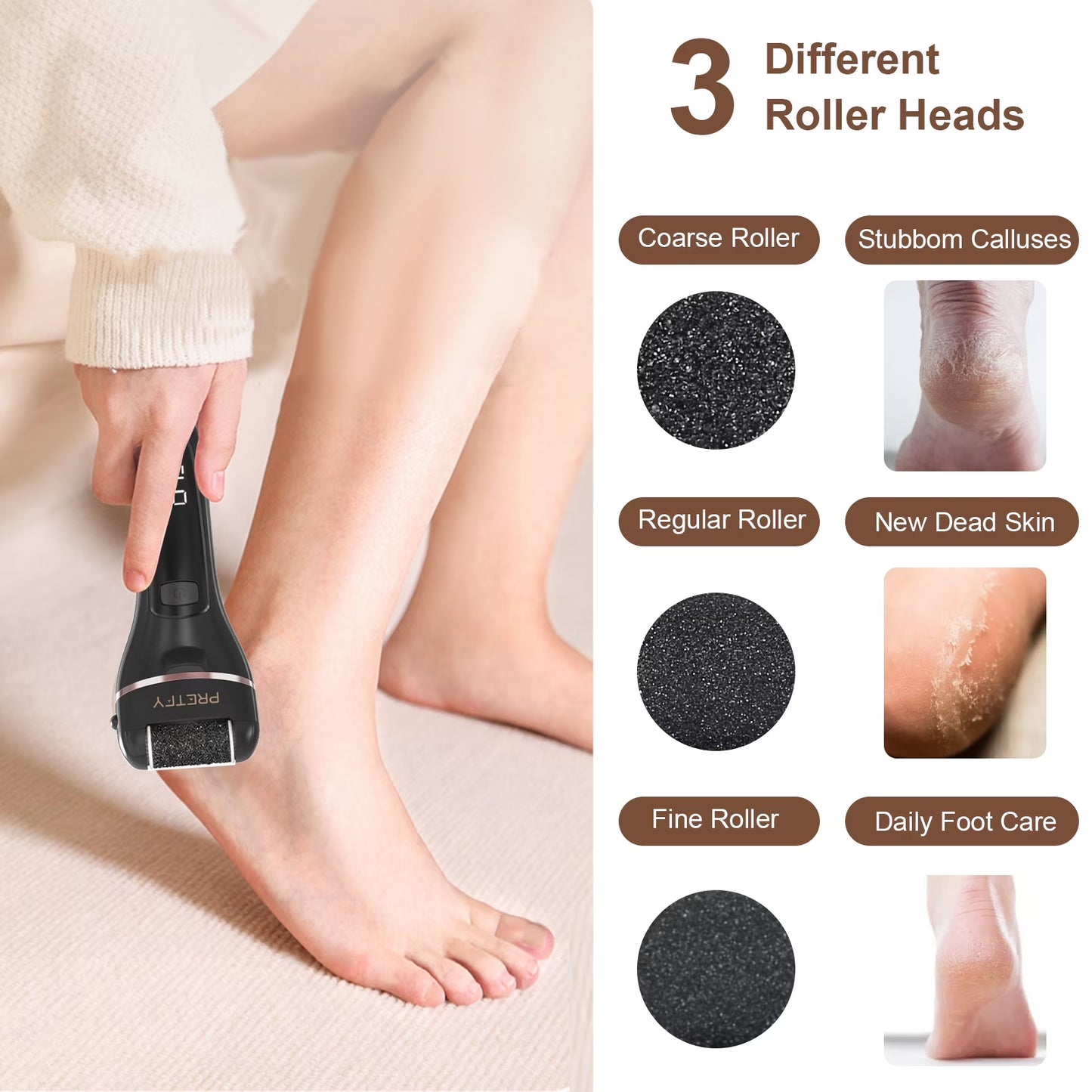 Electric Callus Remover for Feet, Portable 16 in 1 Pedicure Foot File Kit with 3 Roller Heads, 2 Speed,Black