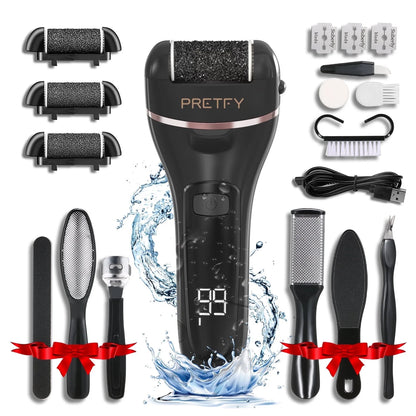 Electric Callus Remover for Feet, Portable 16 in 1 Pedicure Foot File Kit with 3 Roller Heads, 2 Speed,Black