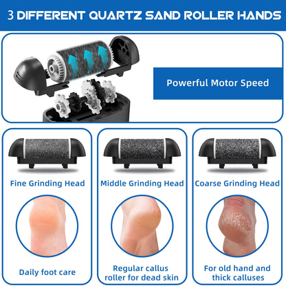Electric Callus Remover for Feet, Portable Foot File Pedicure Tools, Waterproof 18 in 1 Kit for Cracked Heels, Calluses, Dead Skin, with 3 Roller Heads, 2 Speed, Perfect Hands Scrubber