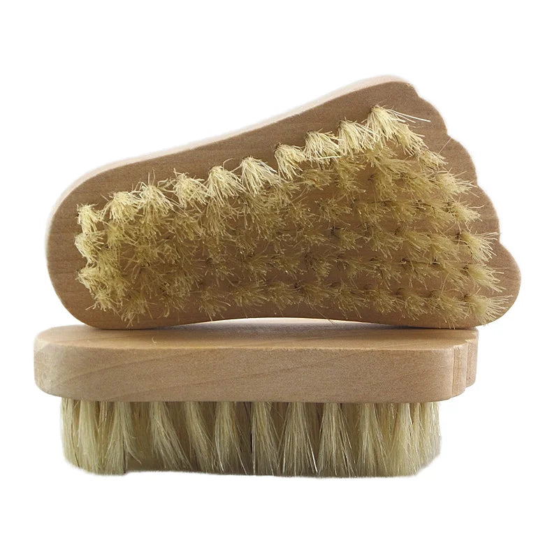Uniquely Designed Wooden Boar Bristle Bath Brush Foot-Shaped Care Tool for Nail Cleaning Body Scrubbing Hand or Foot Washing