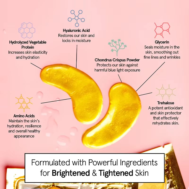 Wholesale Vegan Hyaluronic Acid Organic under Eye Masks for Dark Circles Puffy Eyes Bags & Wrinkles Gel Eye Patches