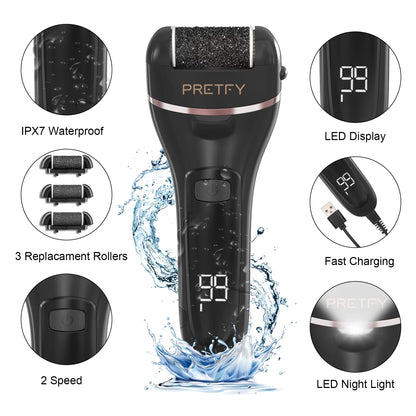 Electric Callus Remover for Feet, Portable 16 in 1 Pedicure Foot File Kit with 3 Roller Heads, 2 Speed,Black