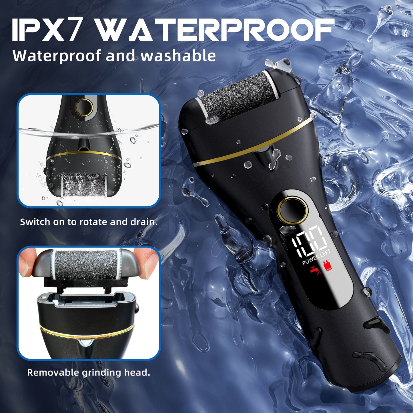 Electric Callus Remover for Feet, Portable Foot File Pedicure Tools, Waterproof 18 in 1 Kit for Cracked Heels, Calluses, Dead Skin, with 3 Roller Heads, 2 Speed, Perfect Hands Scrubber